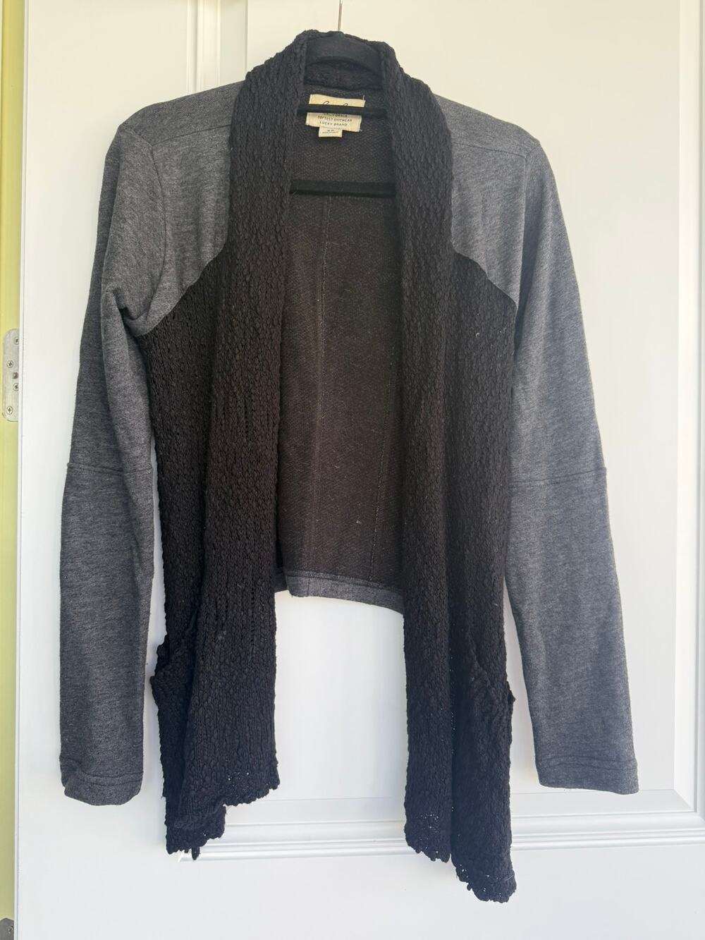 Lucky Brand Black Gray Knit Long Front Sweater Size XS